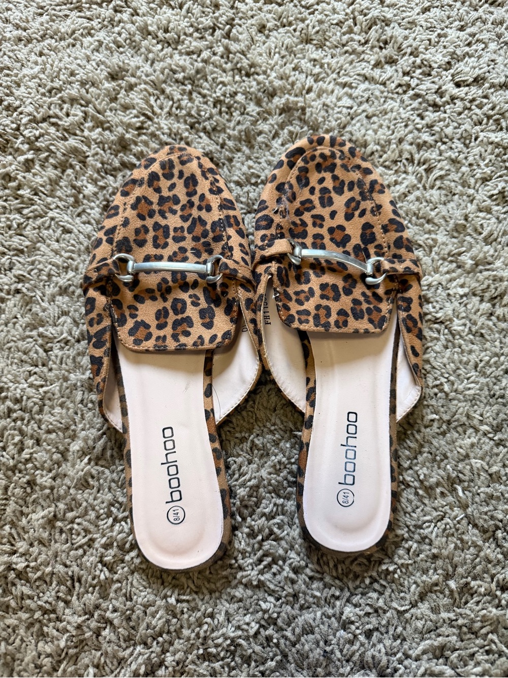 boohoo Leopard-Print Slip-On Mules with Silver Bit
